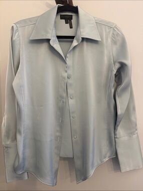 Donna Karan New York Satin Button-Up Shirt Gray Small